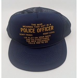 Vintage Man Wearing Hat Police Funny Humor  Mesh Snapback Trucker Hat Ironic